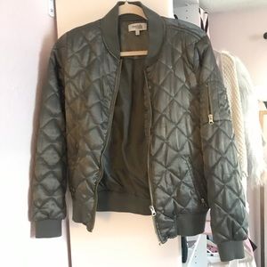 Olive satin quilted bomber jacket